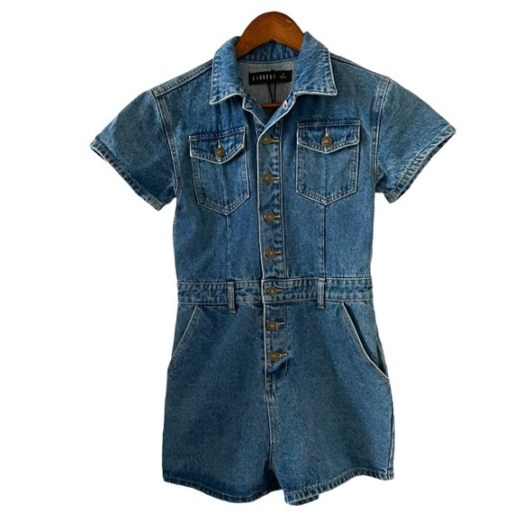 Lioness Pants - Lioness U Know What's Up Denim Coverall Romper Size S